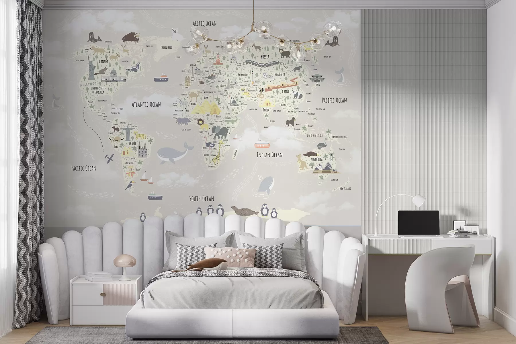 Fototapeedid Laste maailmakaart loomade ja maamärkidega u96587v1