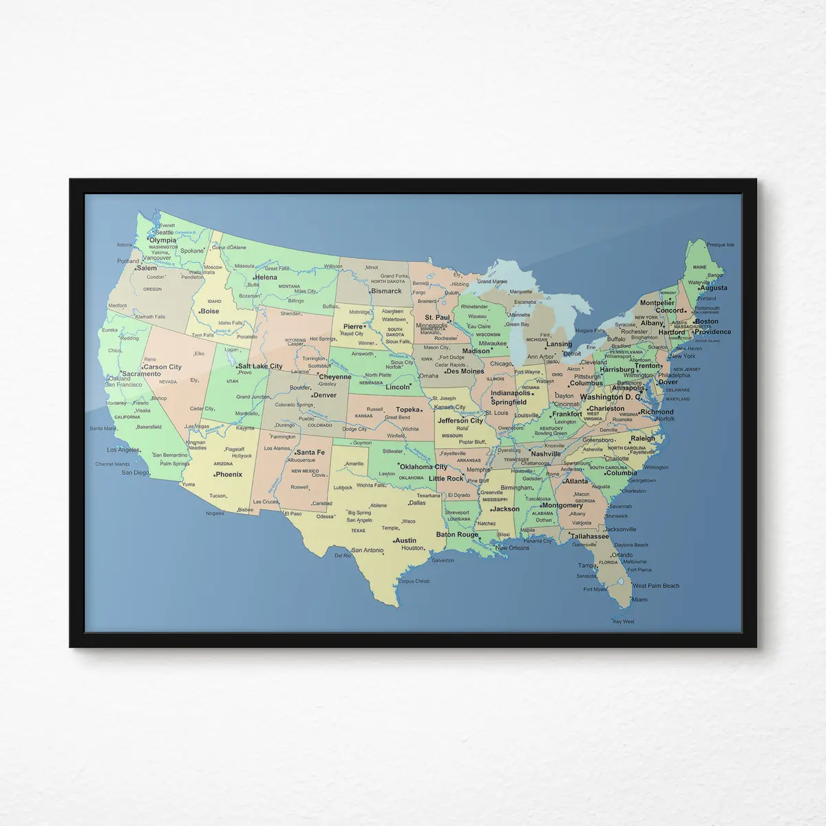 Plakat Kuvatud Ameerika Ühendriikide kaart f09911