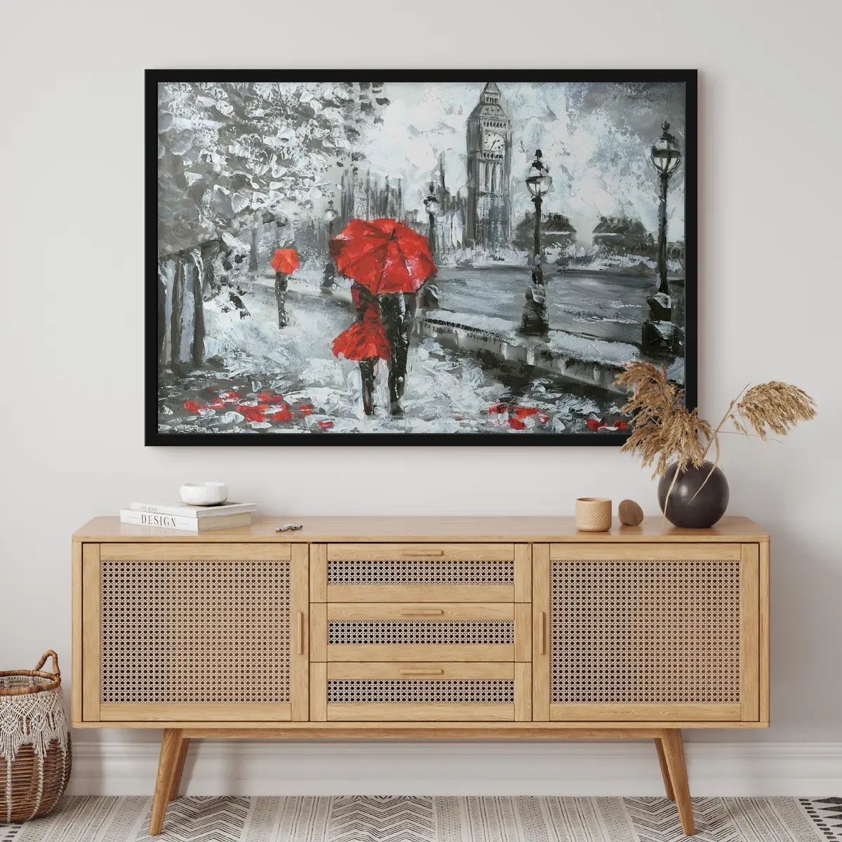 Plakat Paar punaste vihmavarju all Londonis f34614