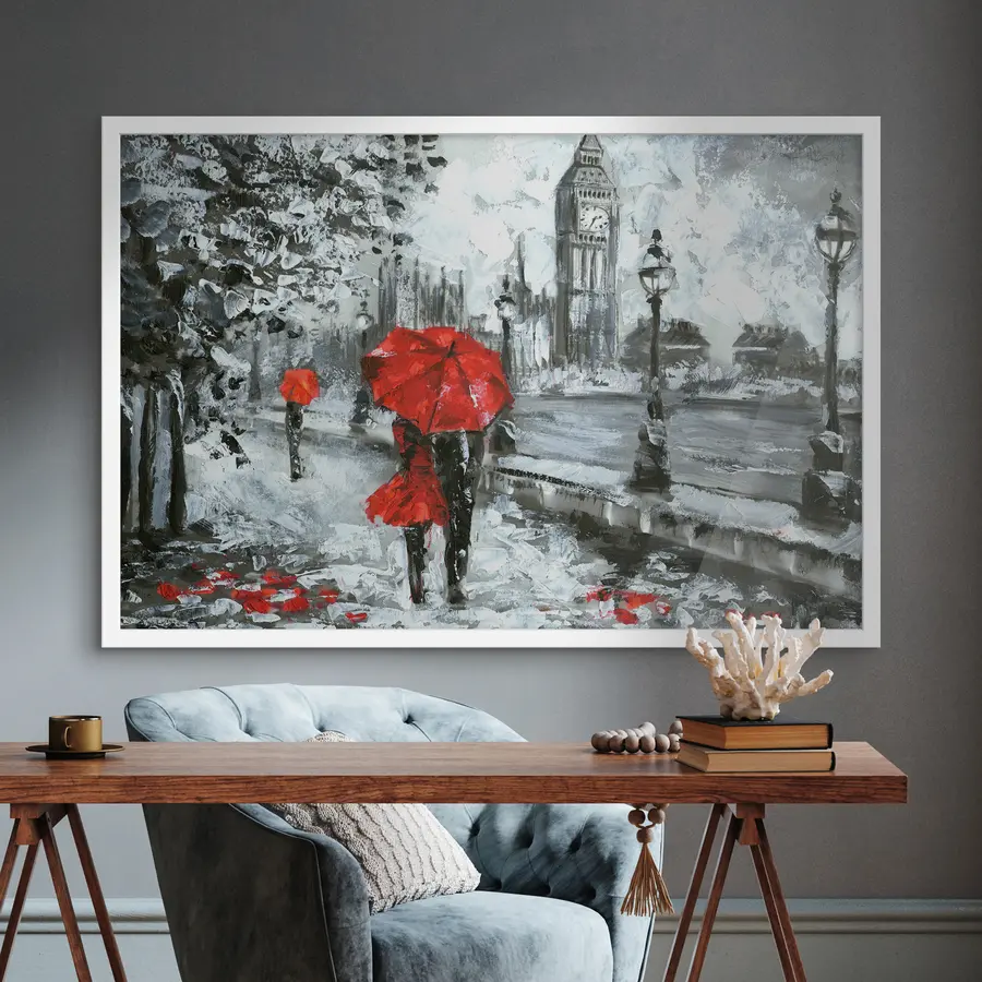 Fototapeedid Paar punaste vihmavarju all Londonis f34614