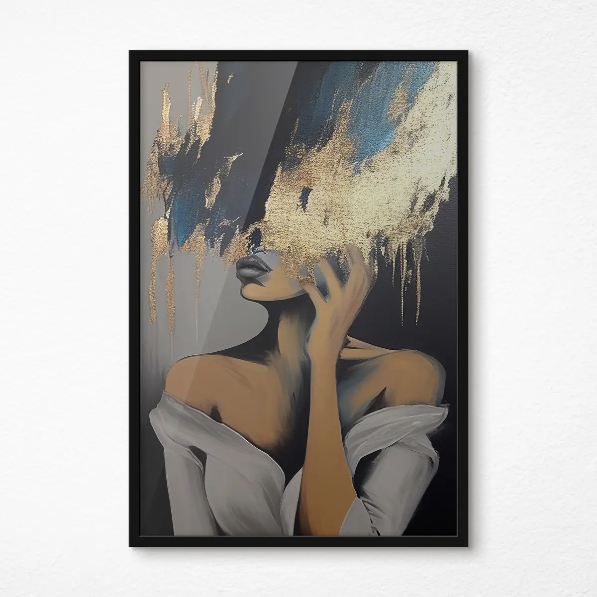 Plakat Noor naine, kelle nägu on kaetud musta akvarellvärviga f34863