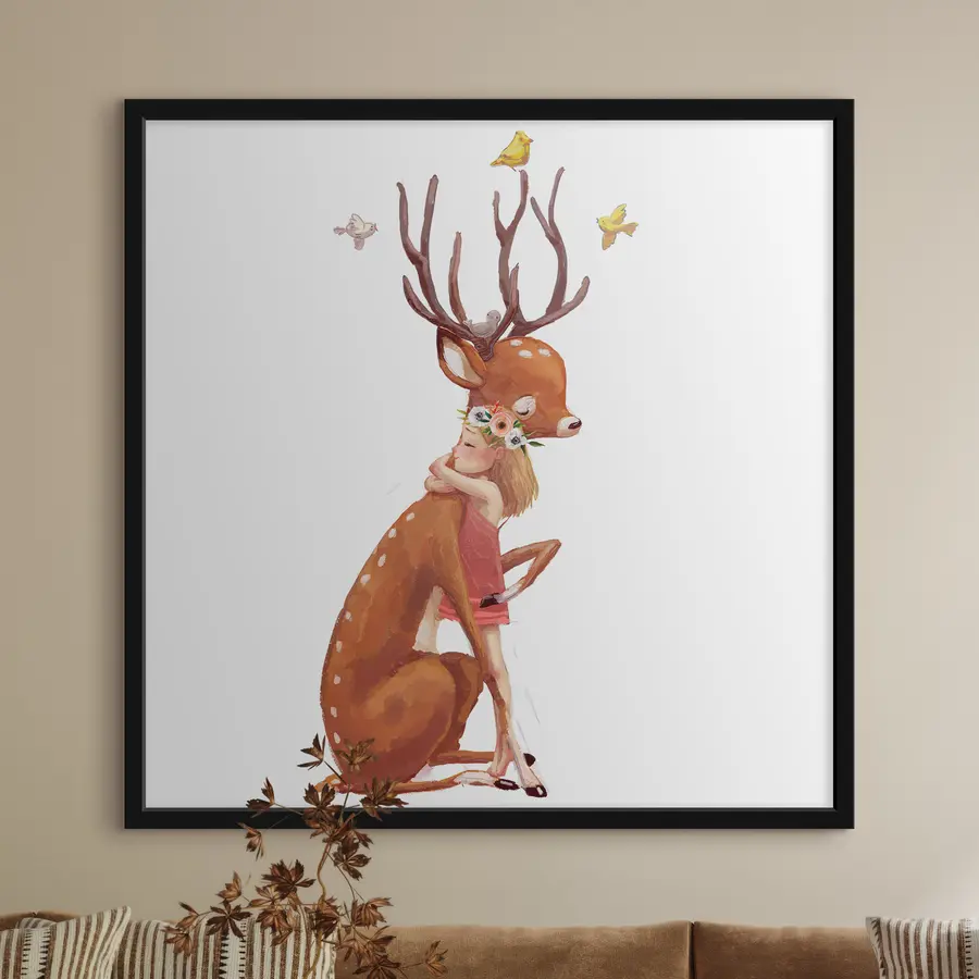 Fototapeedid Sõprus tüdruku ja hirve vahel f34998