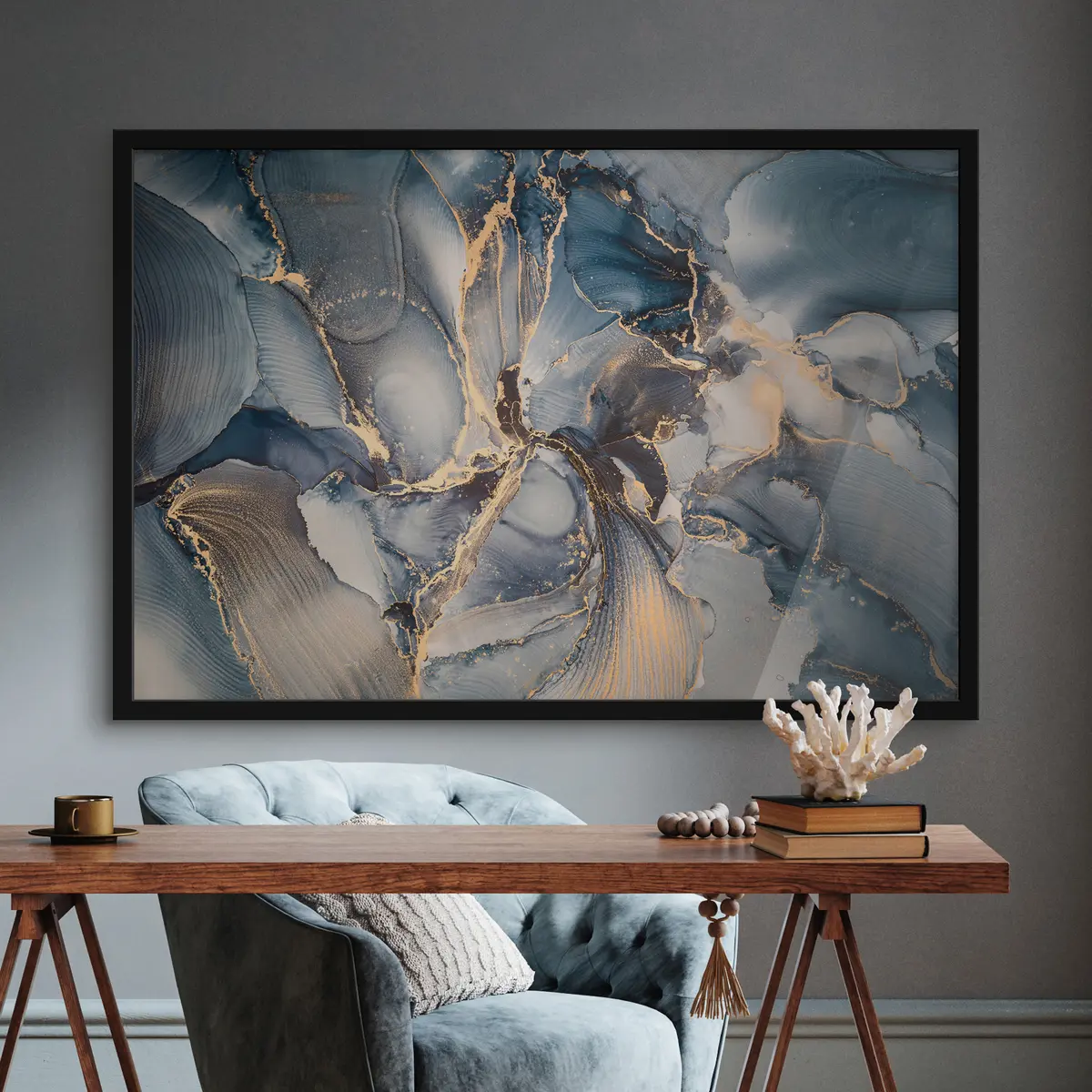 Plakat Elegantsed sinised ja beežid keerud f36042