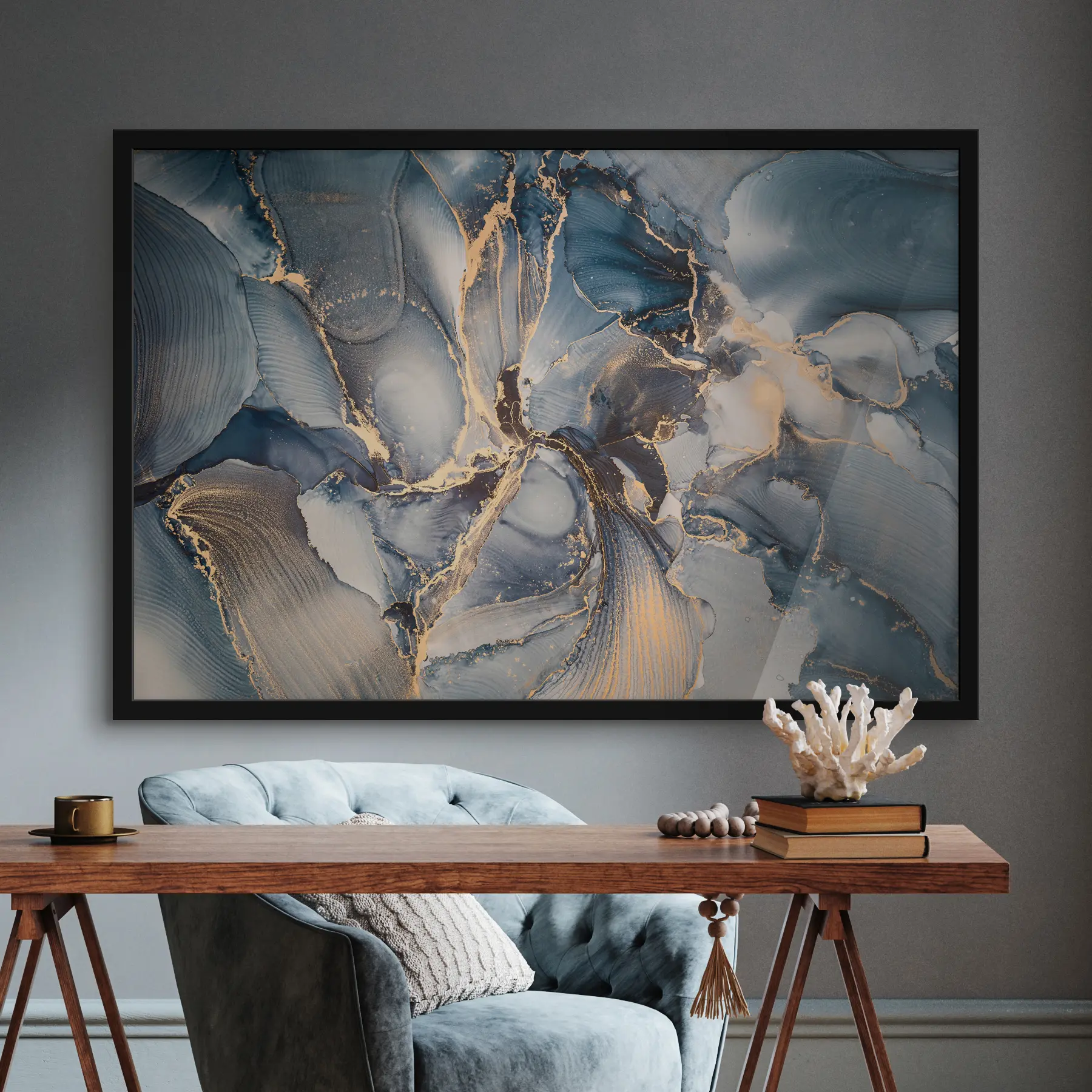 Fototapeedid Elegantsed sinised ja beežid keerud f36042