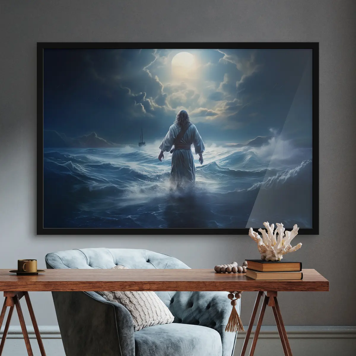 Plakat Öösel tormisel merel kõndimine f35357