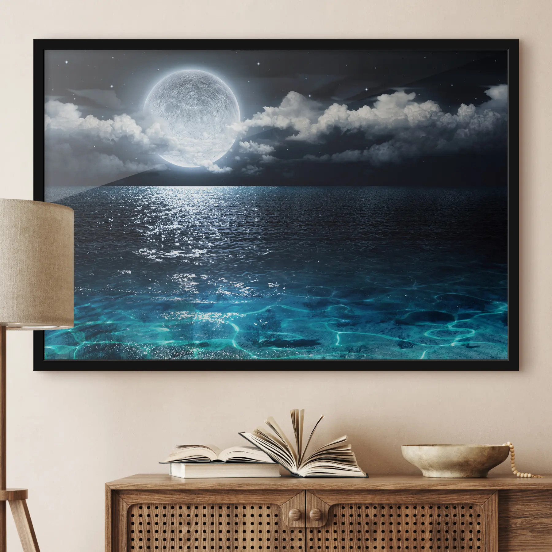 Fototapeedid Kuuvalguses lainetavad lained peegeldavad rahu f35167