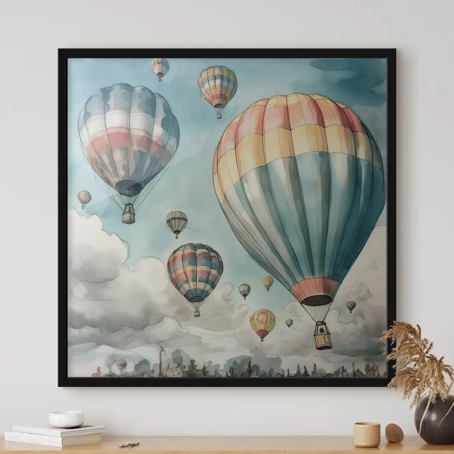 Fototapeedid Värvilised õhupallid tõusevad taevasse f32850