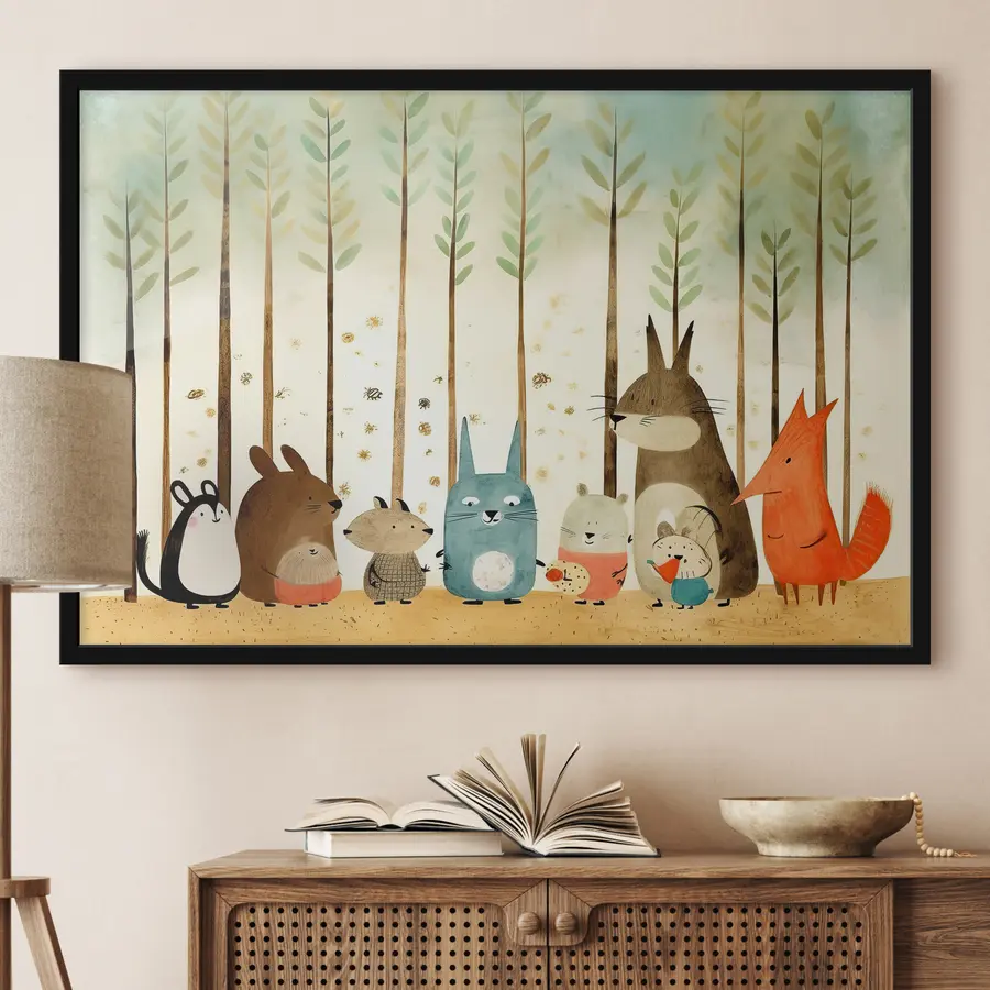 Fototapeedid Mängulised sõbrad metsas kogunemas f32802