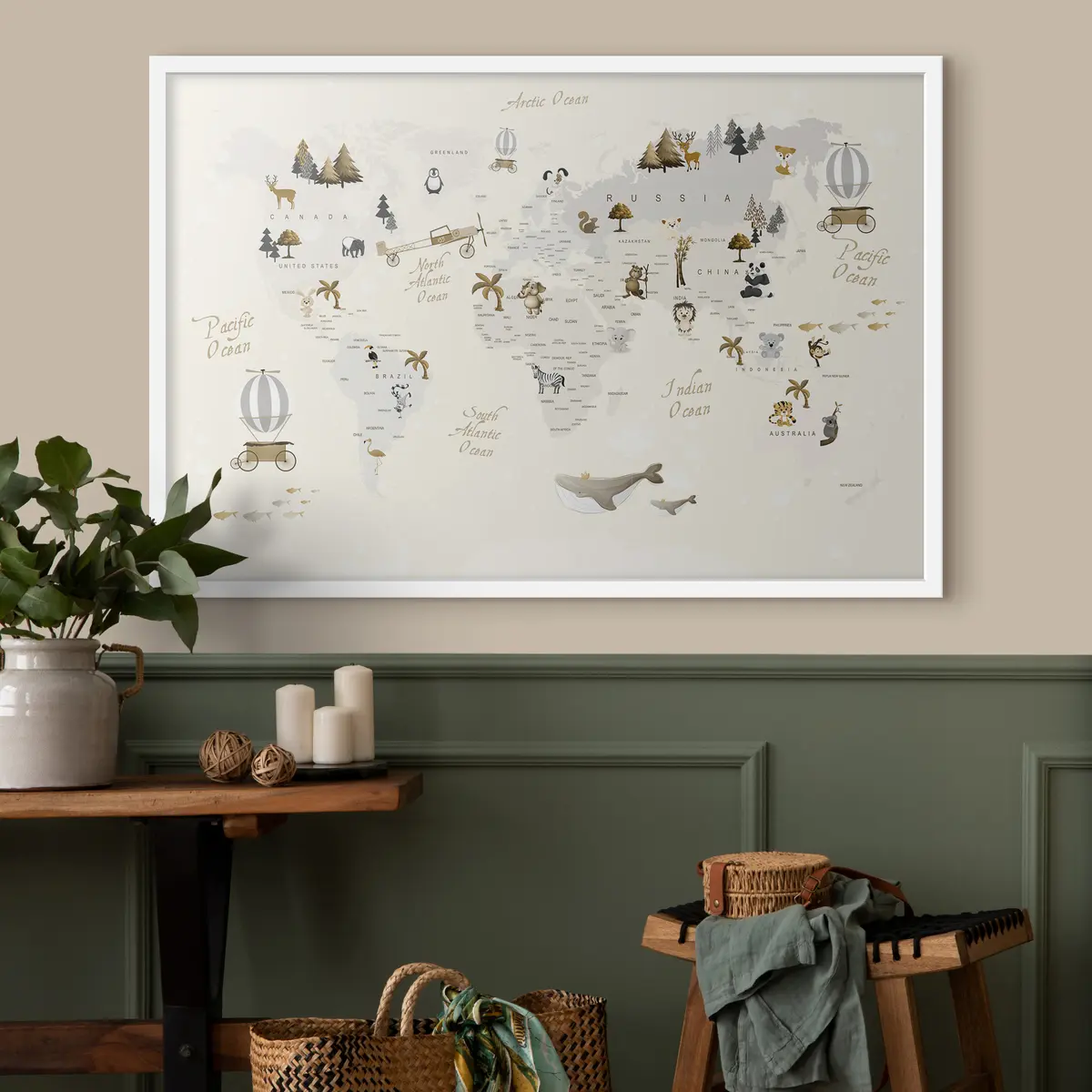 Plakat Kapriisne maailmakaart, millel on kujutatud loomi f31798