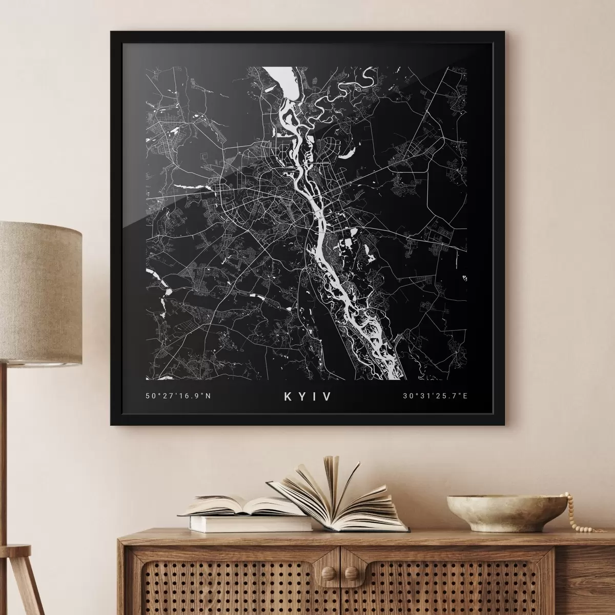 Plakat Ukrainas asuva Kiievi linna minimalistlik kaart f31428