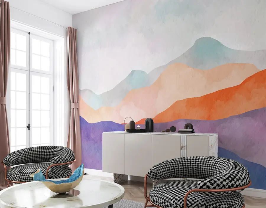 Fototapeedid Mägimaastik, abstraktne joonistus, boho stiilis, oranž, õpilane, sinine u98991