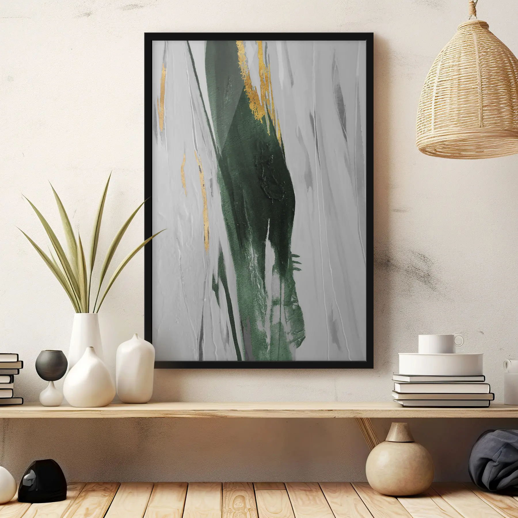 Pilt Abstraktsed jooned rohelises ja valges värvis f03993