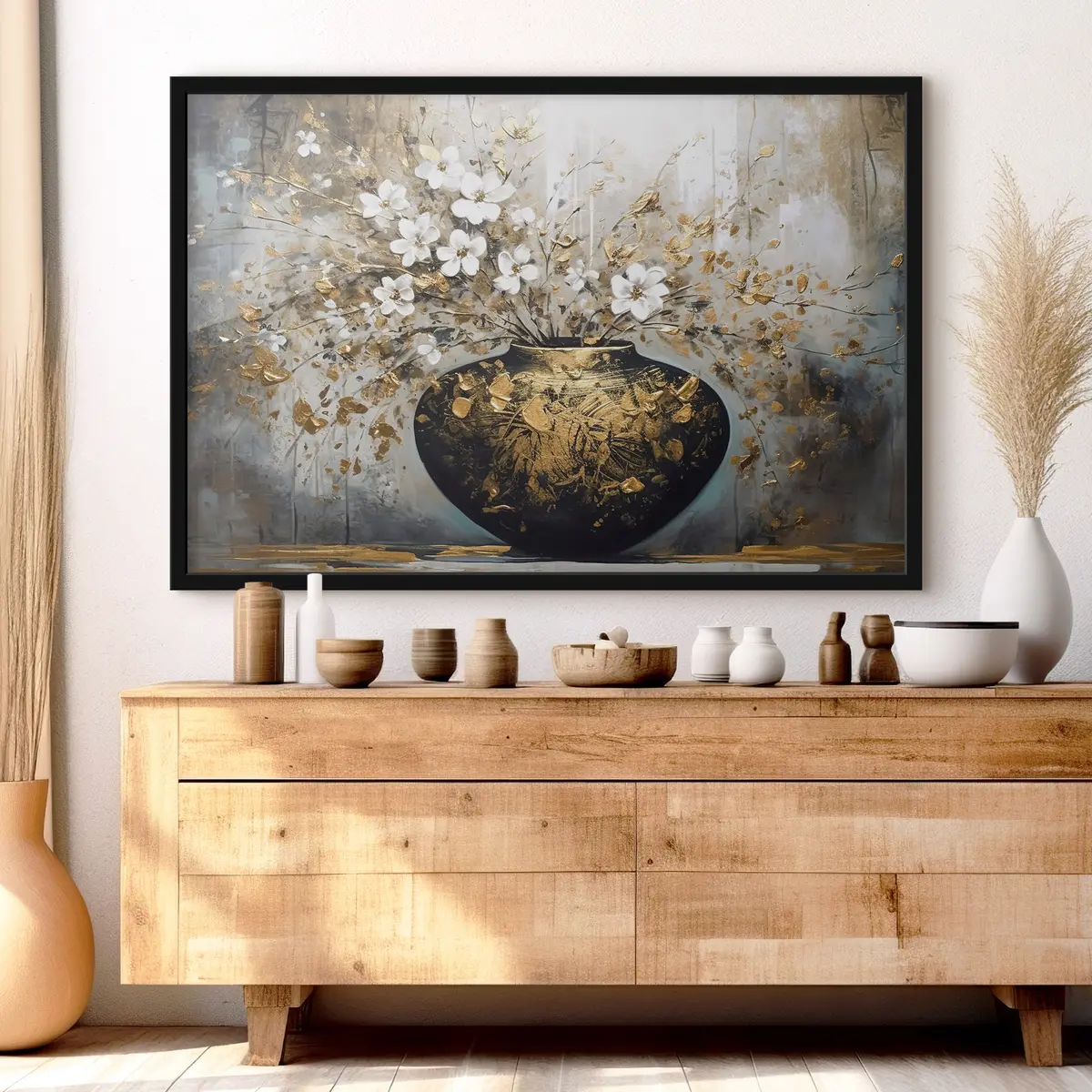 Plakat Elegantne vaas, mis on kaunistatud erksate õitega f35377