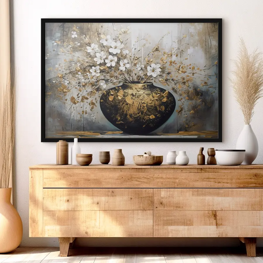 Fototapeedid Elegantne vaas, mis on kaunistatud erksate õitega f35377