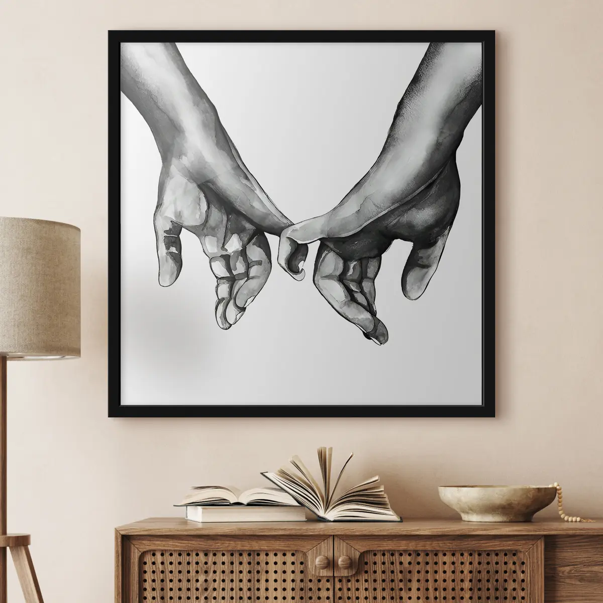 Plakat Must ja valge käest kinni hoides valgel taustal f36848