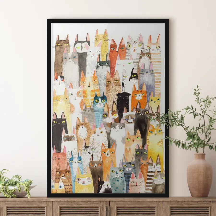 Fototapeedid Värvikas kogunemine uudishimulikest kassidest f01036