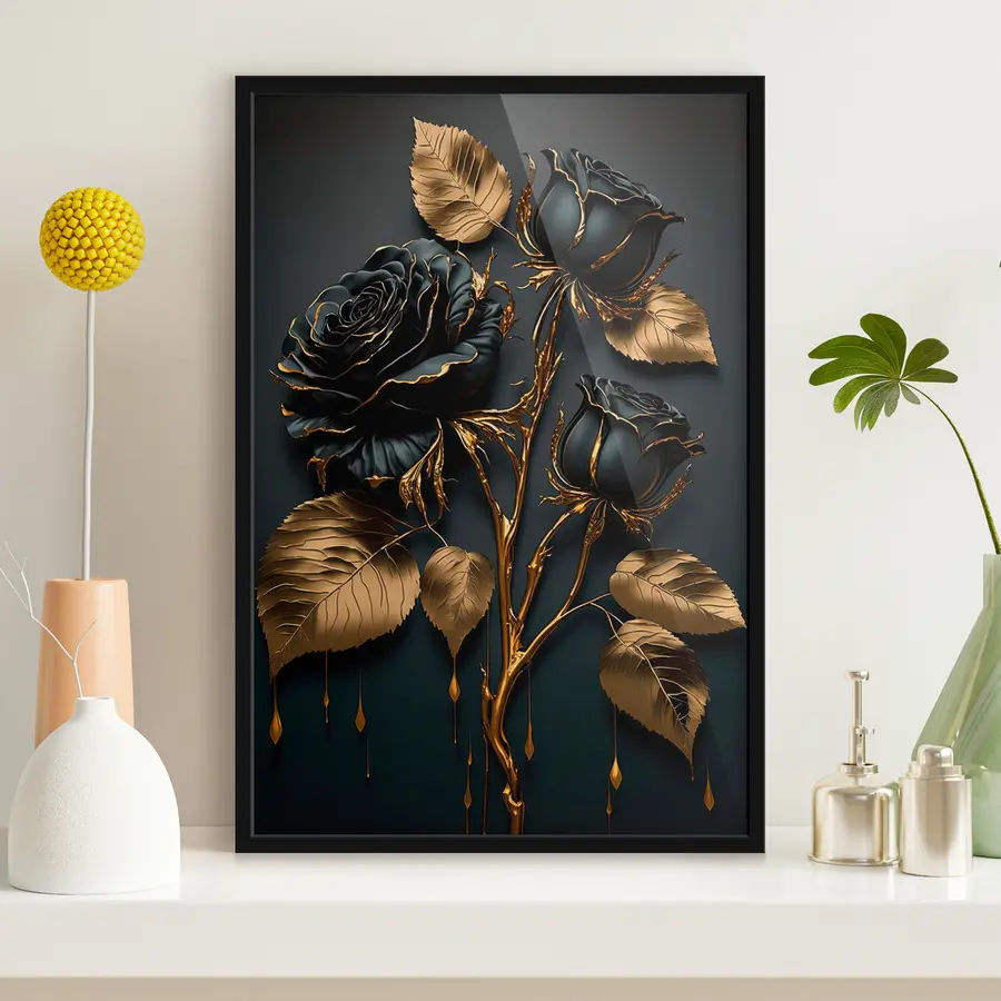 Fototapeedid Must roos lehtedega f33700