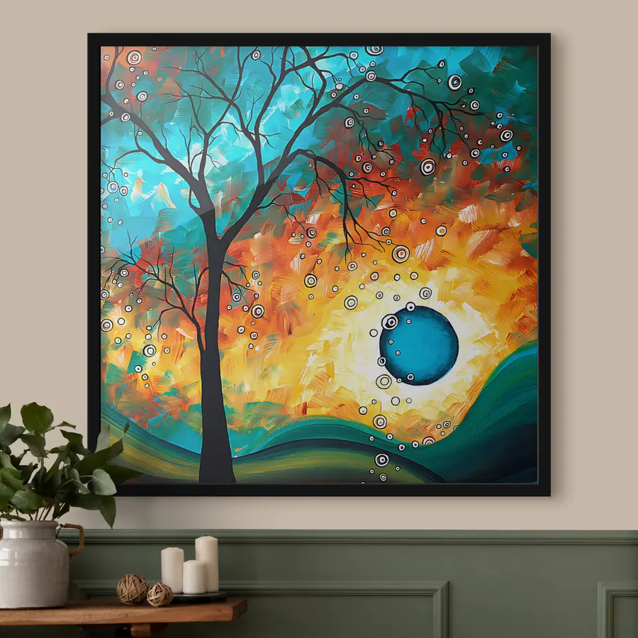 Fototapeedid Elav päikeseloojang paljaste okste taga f34434