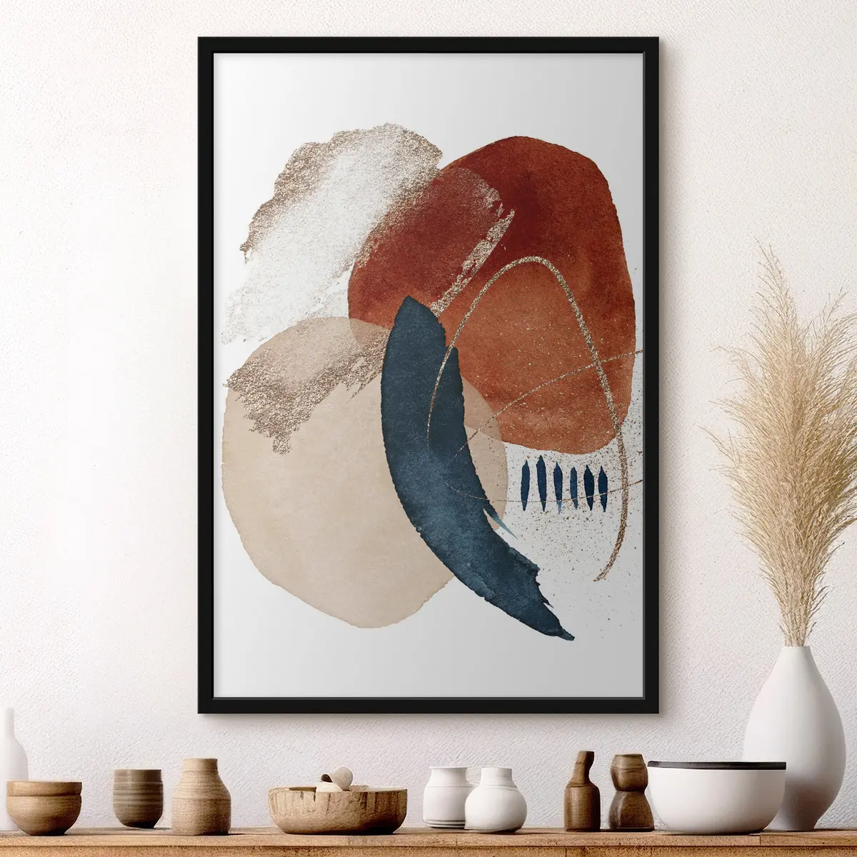 Plakat Beige akvarellimuster ja elemendid valgel taustal f35954