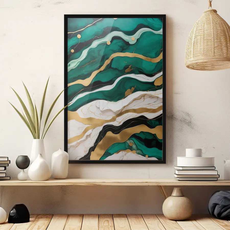 Fototapeedid Akvarell-abstraktsioon marmoril rohelise ja valge värviga f36645