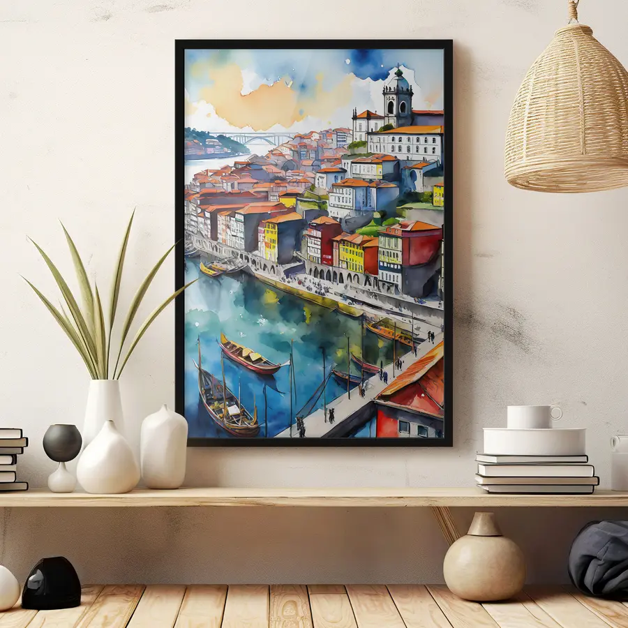 Fototapeedid Elav jõekaldal asuv linn taeva all f36680