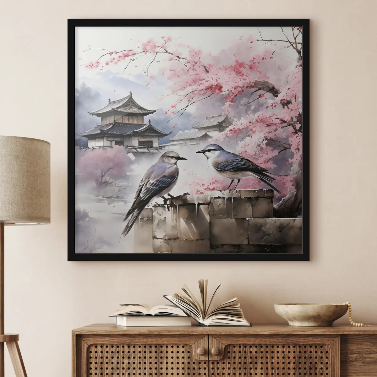 Plakat Kaks lindu kirsiõite juures f36815