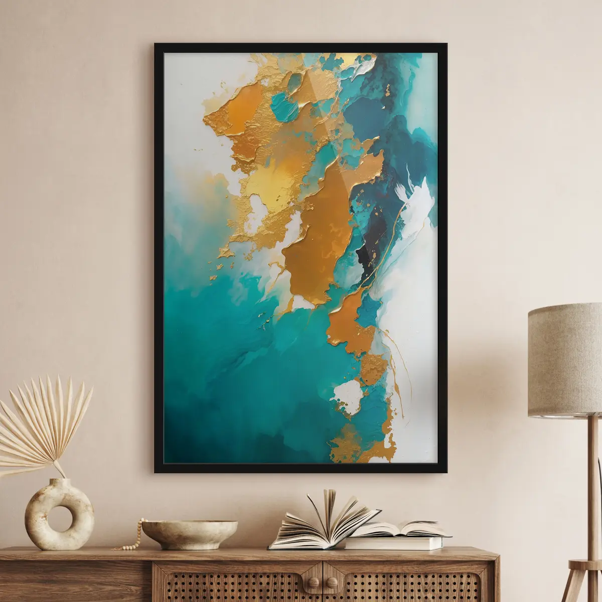 Plakat Ja sinised värvid valgel lõuendil f35823