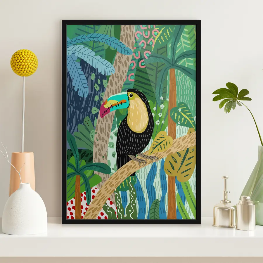 Fototapeedid Värvikas tukaan lopsakas lehtedes f36595