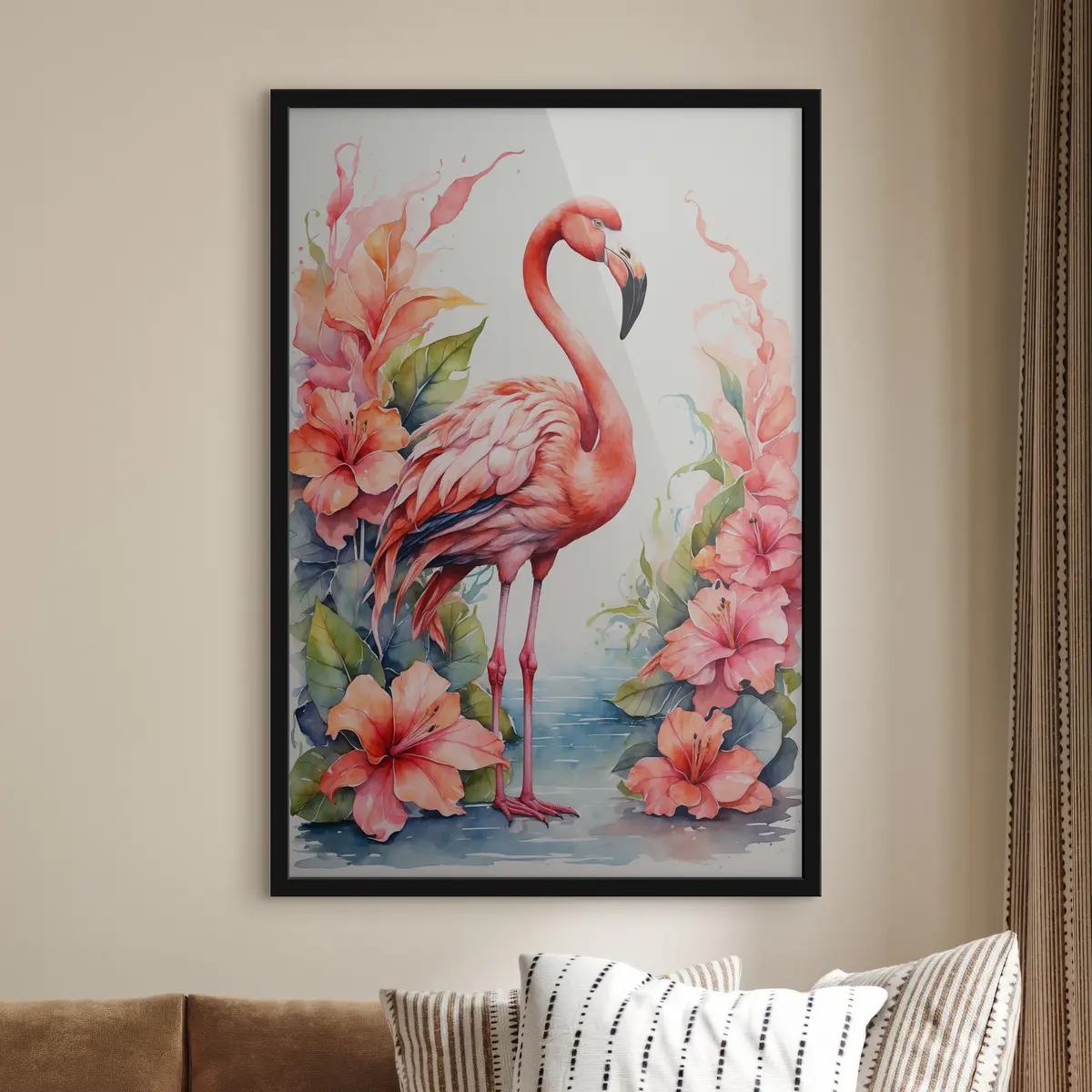 Plakat Flamingo lopsaka lilleilu keskel f37125