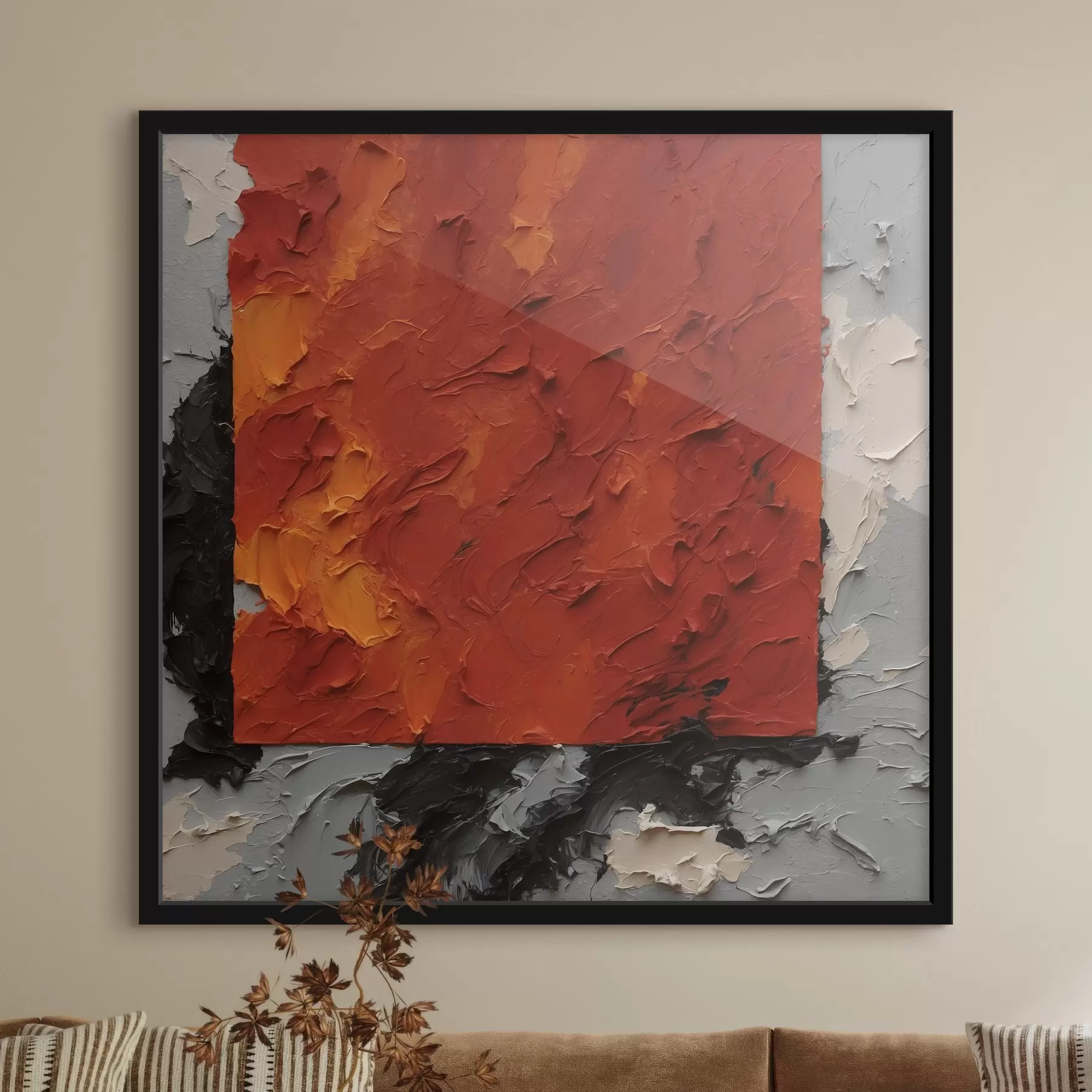 Pilt Abstraktne õlimaal punase ruuduga f37167