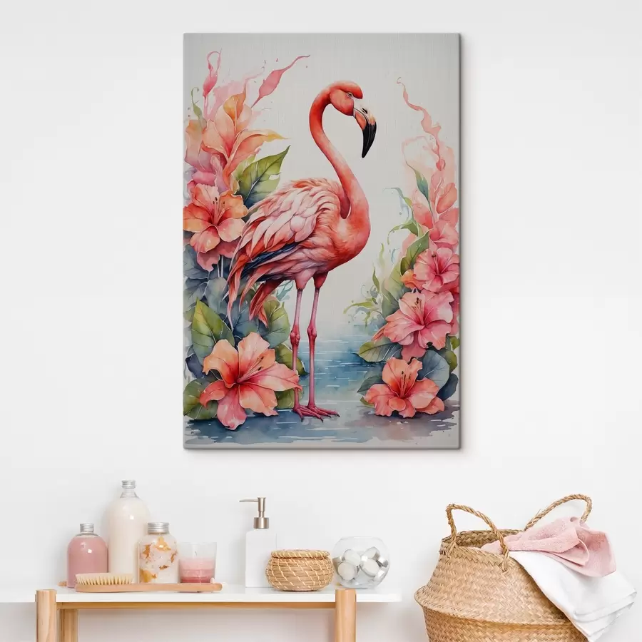 Pilt Elegantne flamingo elavate lillede keskel s37125