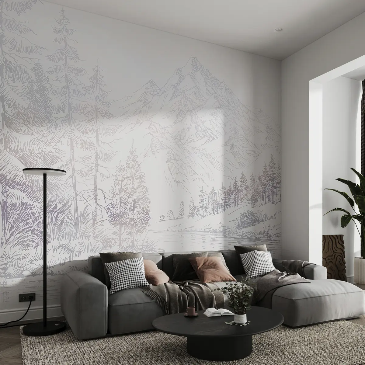 Fototapeedid Alpi mägede maastik, minimalism, lillad värvid u99569v1