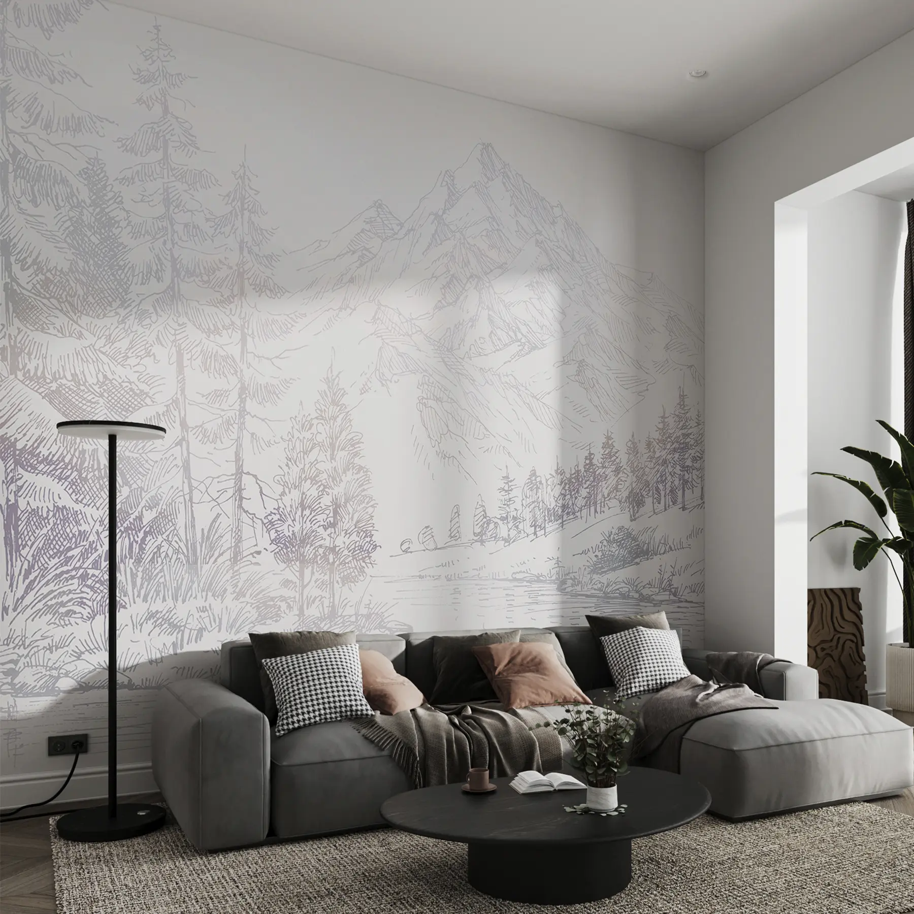 Fototapeedid Alpi mägede maastik, minimalism, lillad värvid u99569v1