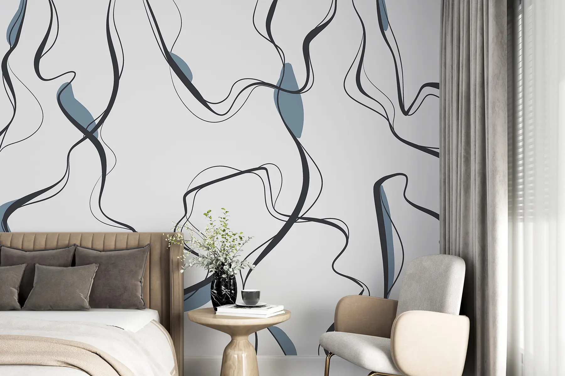 Fototapeedid Tindijoonistus kunst, abstraktne muster, geomeetrilised jooned, hall ja sinine u99659