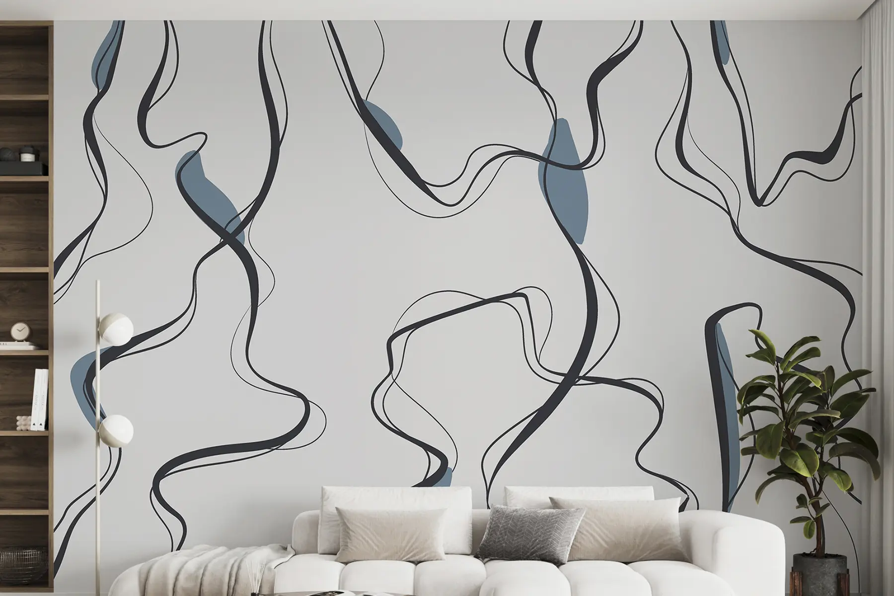 Fototapeedid Tindijoonistus kunst, abstraktne muster, geomeetrilised jooned, hall ja sinine u99659