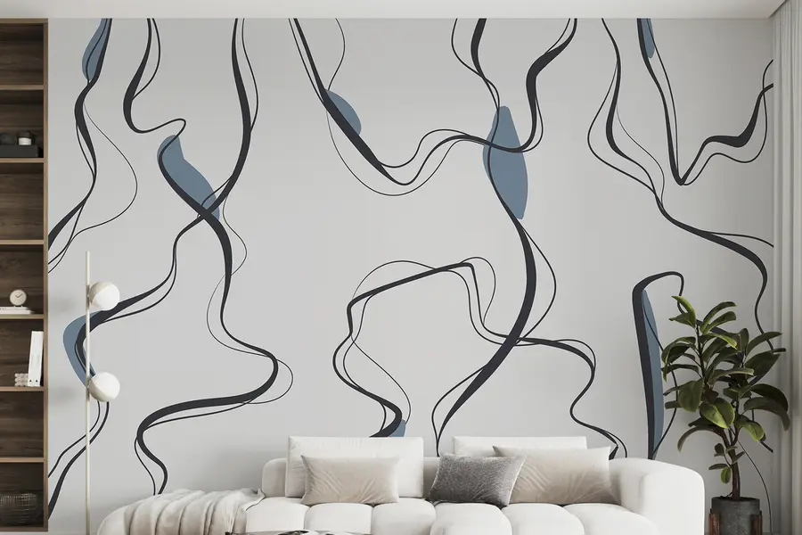 Fototapeedid Tindijoonistus kunst, abstraktne muster, geomeetrilised jooned, hall ja sinine u99659