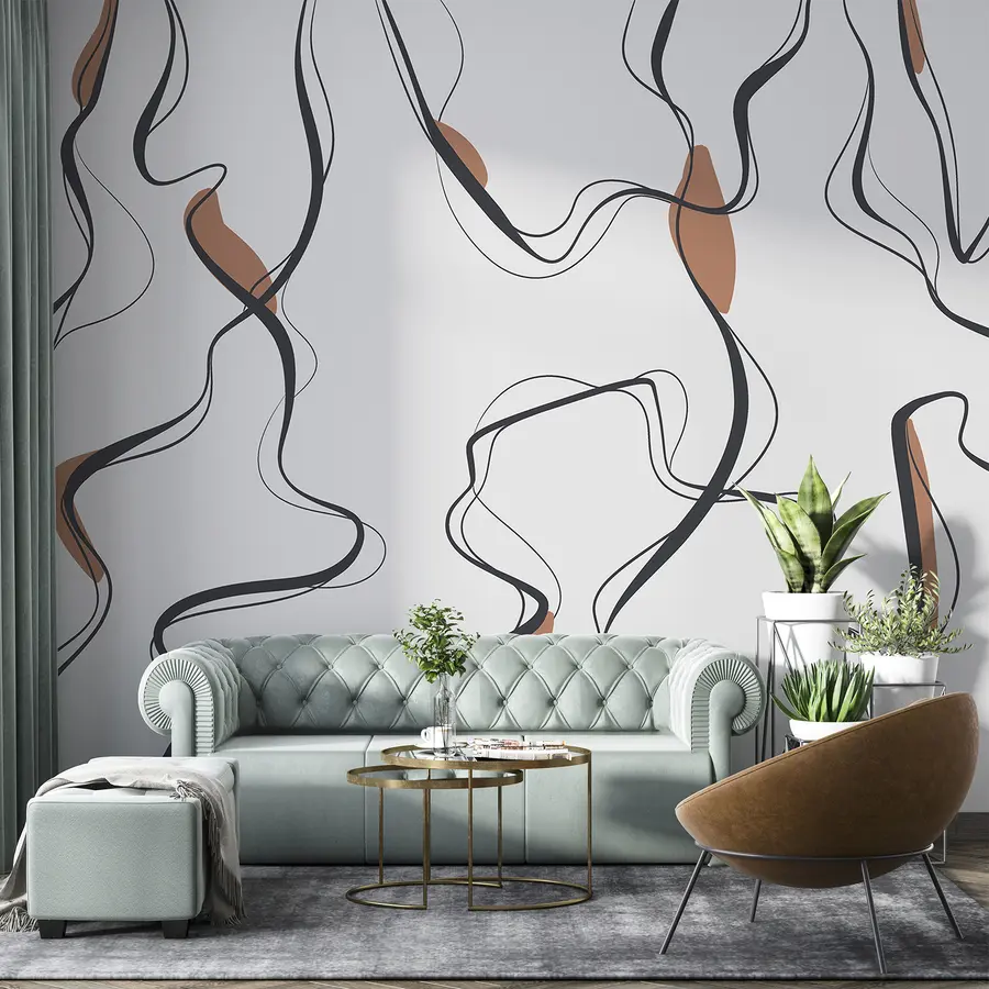 Fototapeedid Tindijoonistus kunst, abstraktne muster, geomeetrilised jooned, hall ja oranž u99659v3