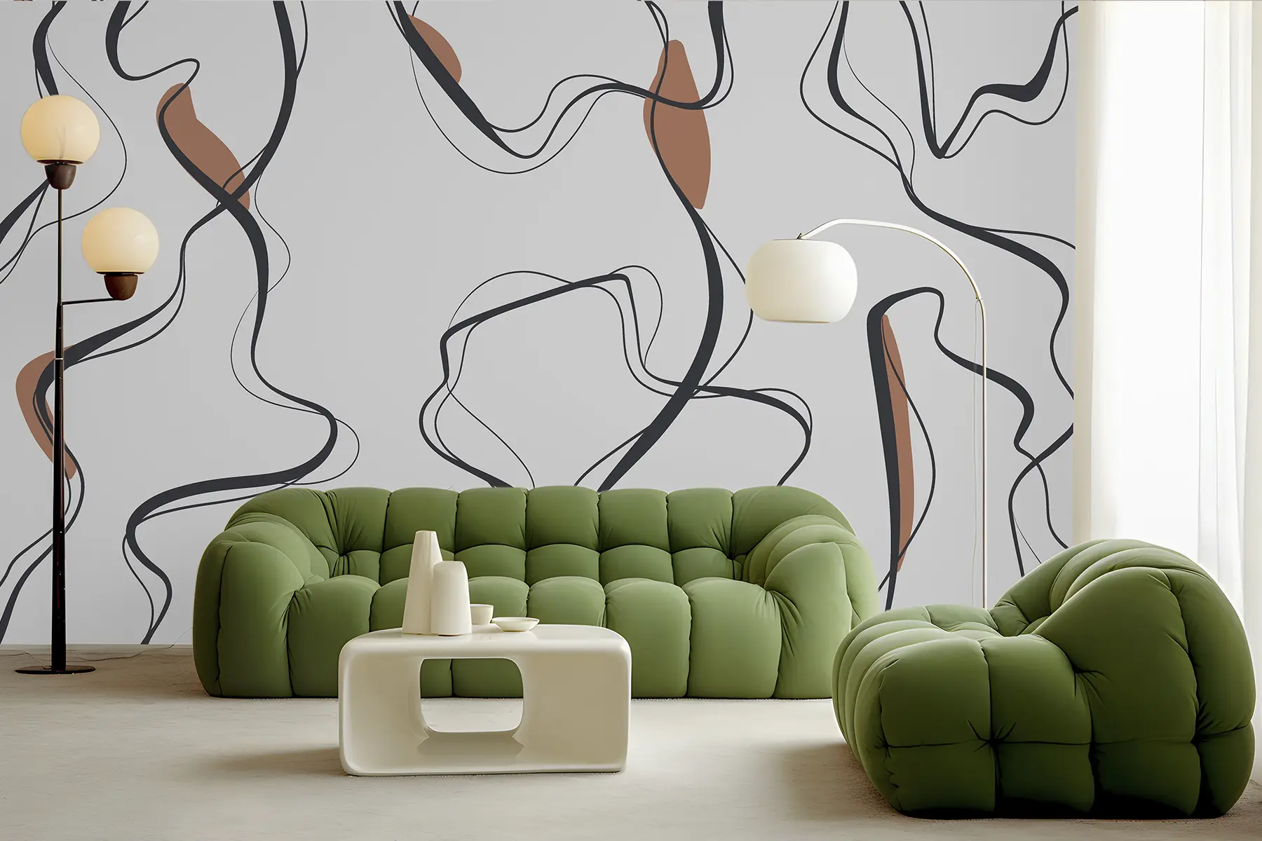 Fototapeedid Tindijoonistus kunst, abstraktne muster, geomeetrilised jooned, hall ja oranž u99659v3